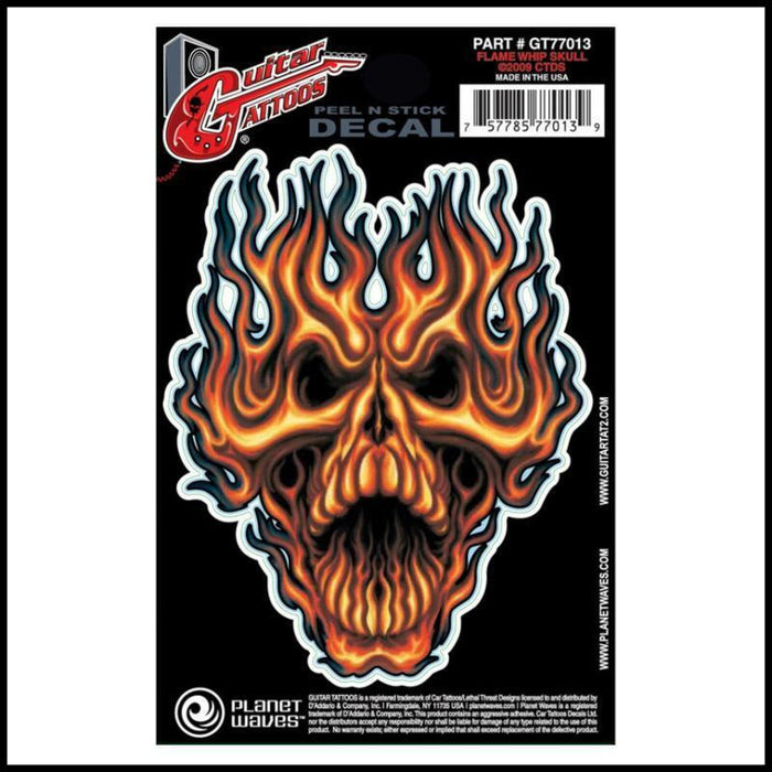 D'Addario Planet Waves Guitar Tattoo Decal Flame Whip Skull