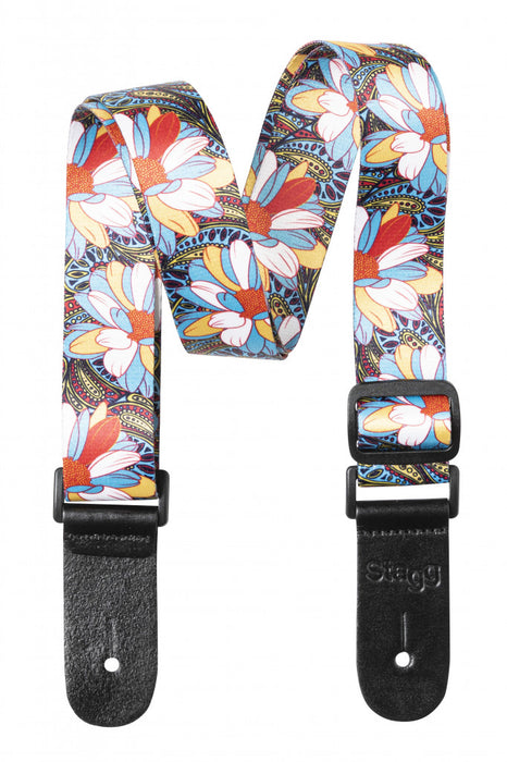 Stagg Terylene Ukulele Strap with Blue/Yellow Flower Pattern