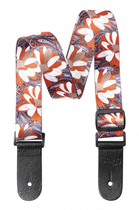 Stagg Terylene Ukulele Strap with Orange/White Flower Pattern