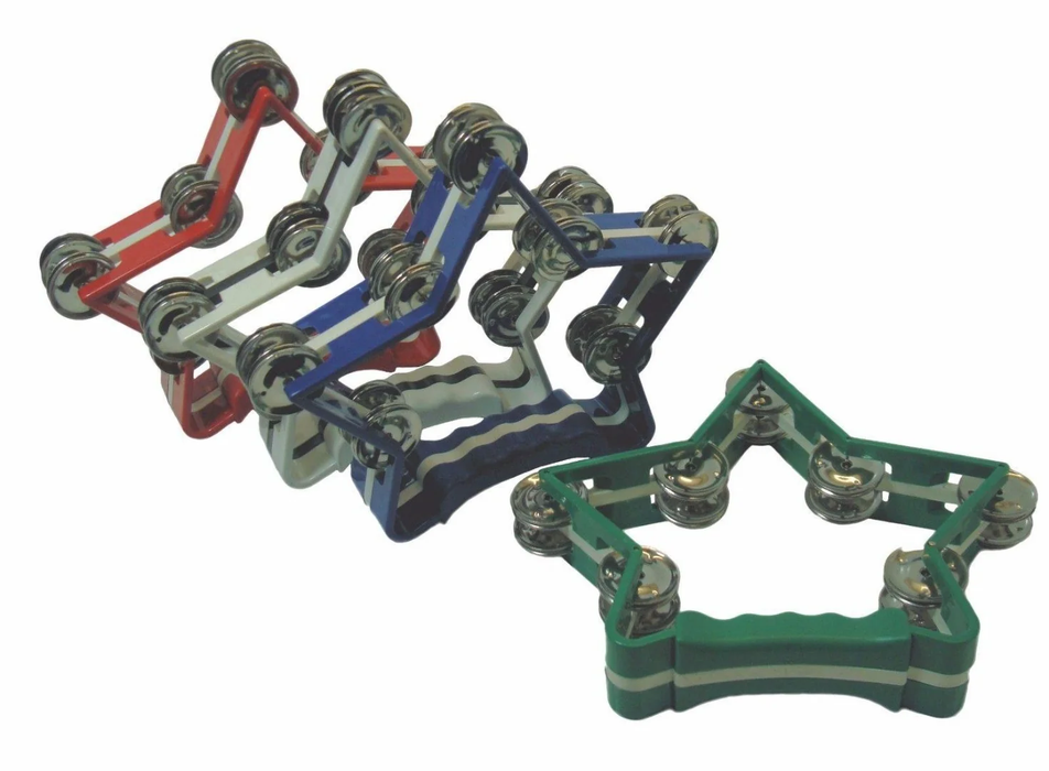 Multi-pack 4 Star Shaped Tambourines Double Jingles Hand Grip