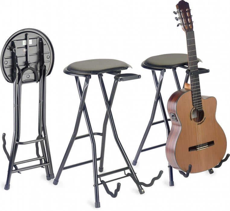 Stagg Foldable Guitar Stool with Rectangular Seat and Built-In Guitar Stand