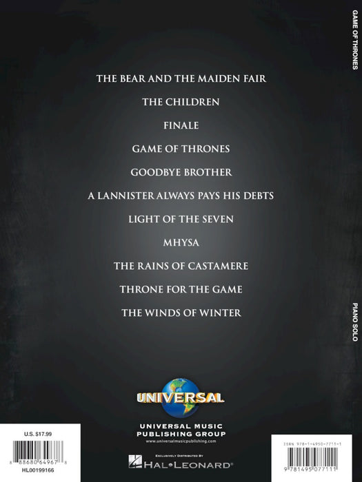 Game of Thrones Original Music from the HBO Television Series Piano Solo