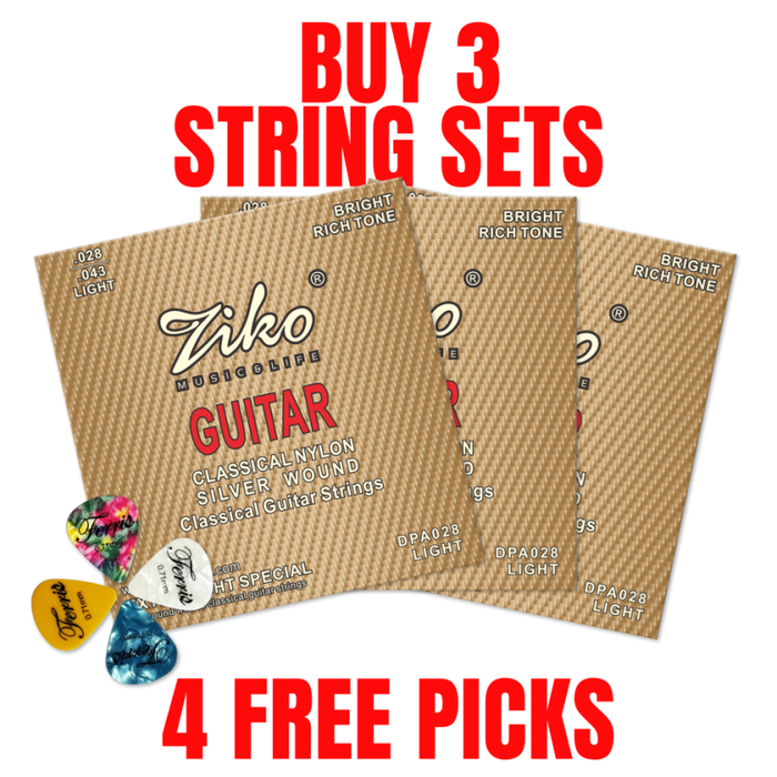 Ziko Classical Guitar Strings 28-43 3 Pack  Free Picks