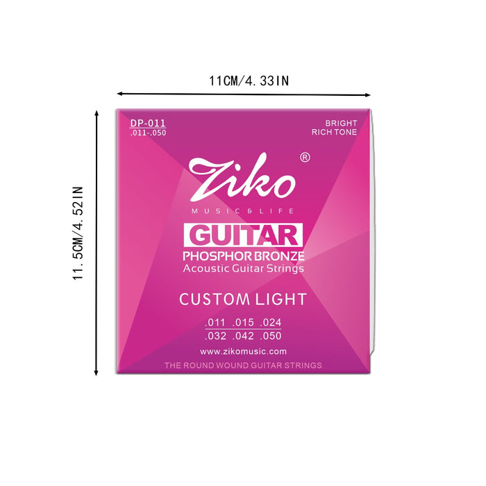 Ziko Phosphor Bronze Acoustic Guitar Strings 11-50 3 Pack  Free Picks