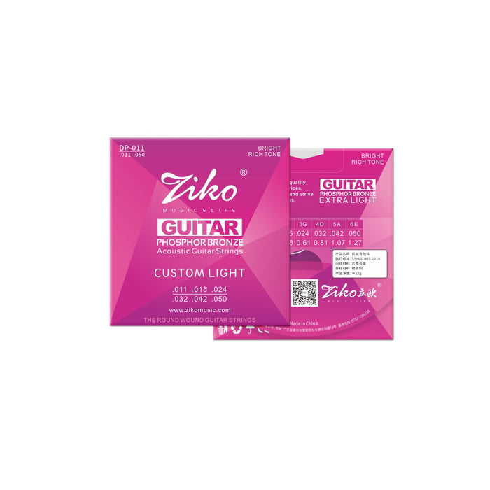 Ziko Phosphor Bronze Acoustic Guitar Strings 11-50 3 Pack  Free Picks