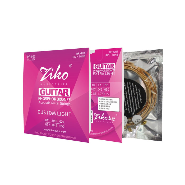 Ziko Phosphor Bronze Acoustic Guitar Strings 11-50 3 Pack  Free Picks