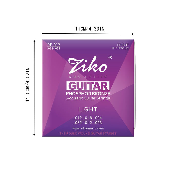 Ziko Phosphor Bronze Acoustic Guitar Strings 12-53 3 Pack  Free Picks