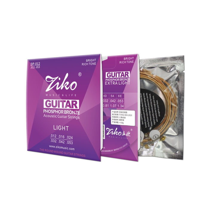 Ziko Phosphor Bronze Acoustic Guitar Strings 12-53 3 Pack  Free Picks