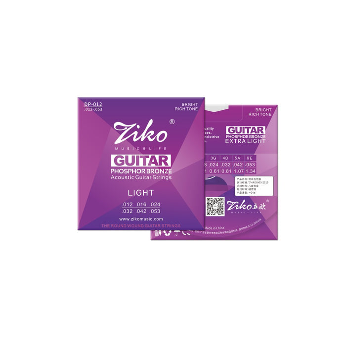 Ziko Phosphor Bronze Acoustic Guitar Strings 12-53 3 Pack  Free Picks