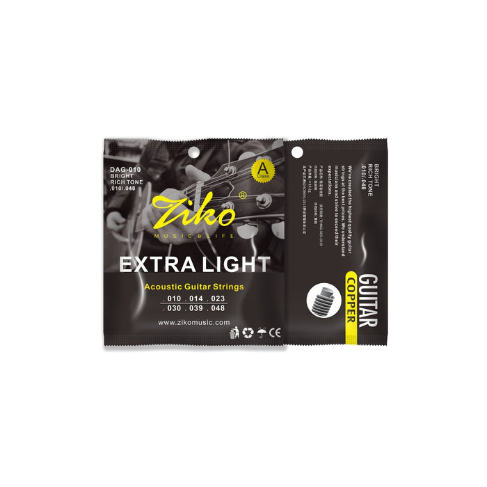 Ziko Acoustic Guitar Strings 10-48 3 Pack  Free Picks