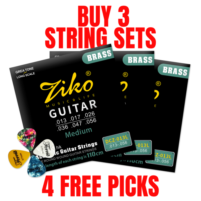 Ziko Brass Acoustic Guitar Strings 13-56 3 Pack Free Picks