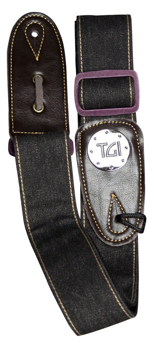 TGI Guitar Strap Woven Black Denim Purple Buckle TGS13077