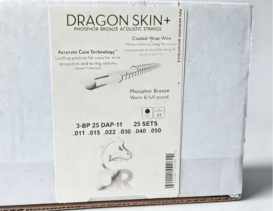 DR Strings Dragon Skin+ Phosphor Bronze Acoustic Guitar Custom Light DAP11/B25 Box of 25 sets