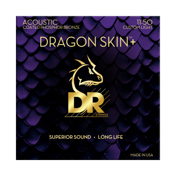 DR Strings Dragon Skin+ Phosphor Bronze Acoustic Guitar Custom Light DAP11/B25 Box of 25 sets