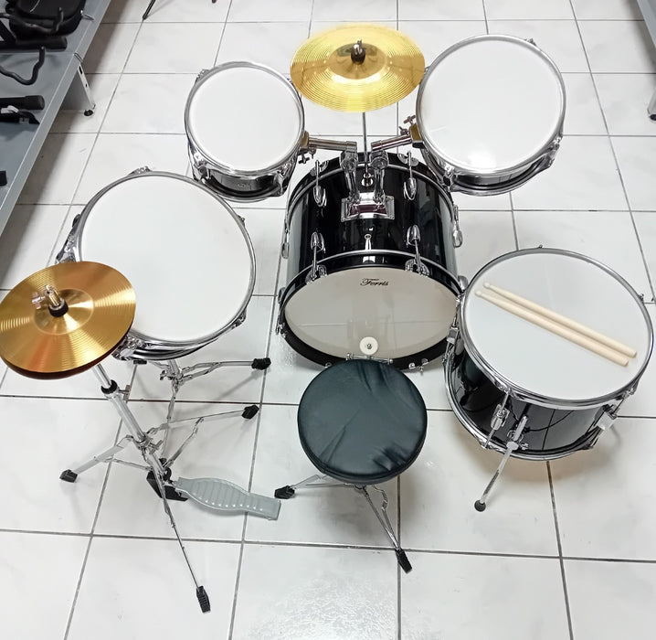 Ferris Junior Drum Kit with Cymbals, Throne & Sticks Black