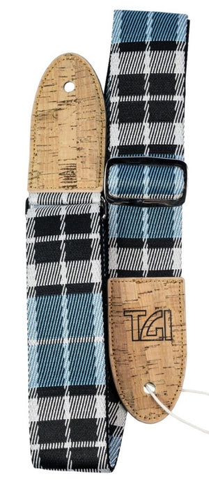TGI Guitar Strap Woven Cotton Vegan Blue Tartan TGSV01G