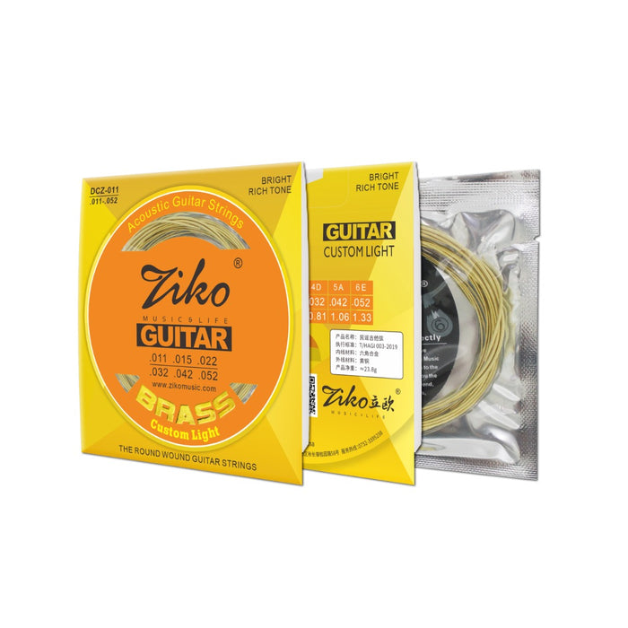 Ziko Brass Acoustic Guitar Strings 11-52 3 Pack Free Picks
