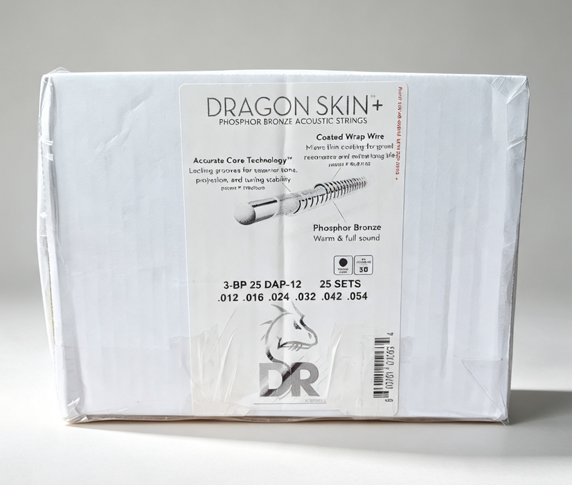 DR Strings Dragon Skin+ Phosphor Bronze Acoustic Guitar Light DAP12/B25 Box of 25 sets