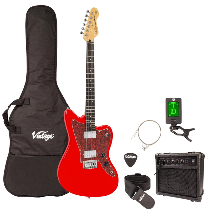 Vintage V50 Coaster Series Electric Guitar Pack Gloss Red VIP-V50RD