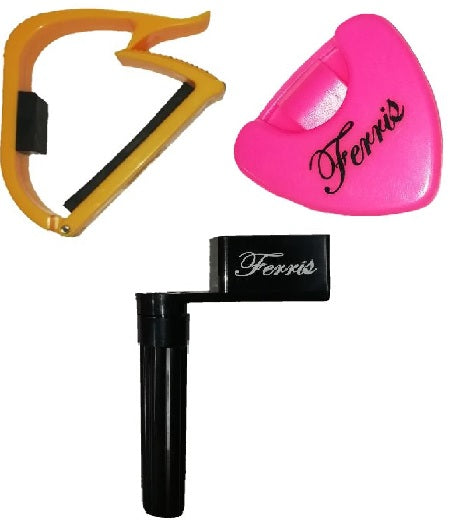 Guitar Accessory Gift Set - Ferris String Winder & Plectrum Holder , Guitar Capo