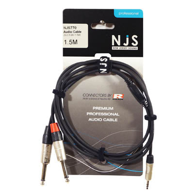 Hi Quality NJS 3.5m Stereo Plug to 2 x 6.35m Mono Plugs Signal Cable 3 Variants