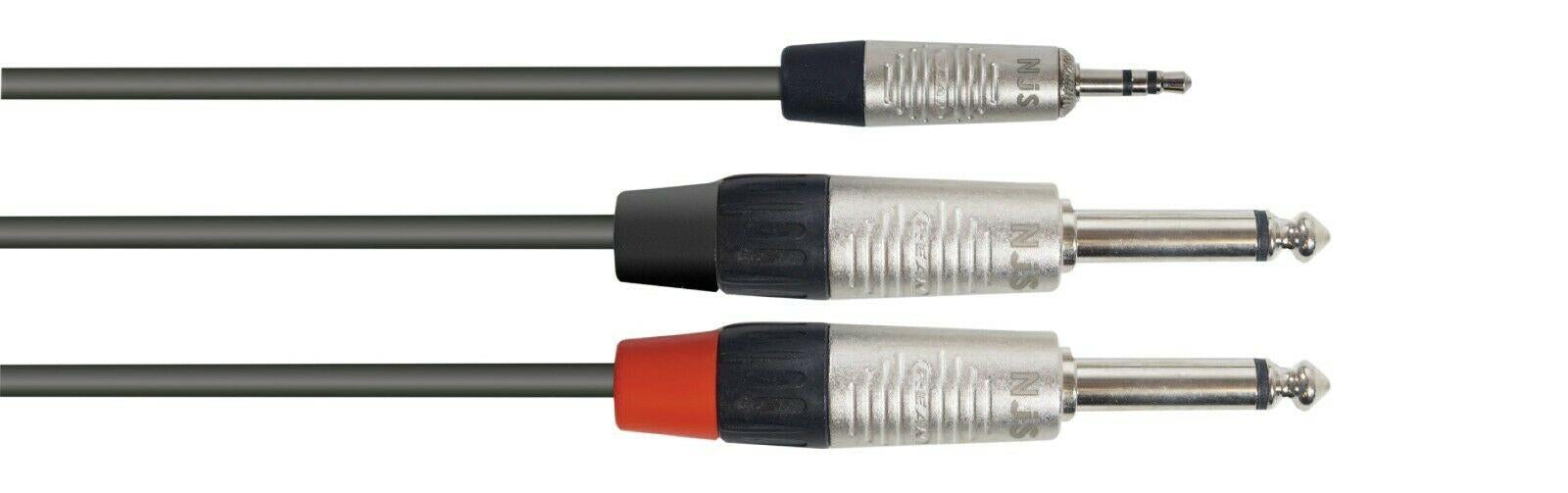 Hi Quality NJS 3.5m Stereo Plug to 2 x 6.35m Mono Plugs Signal Cable 3 Variants