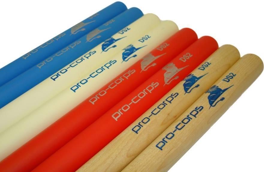 Pro-Corps DS2 Marching Snare Drum Stick in Natural Red White Blue Green or Black