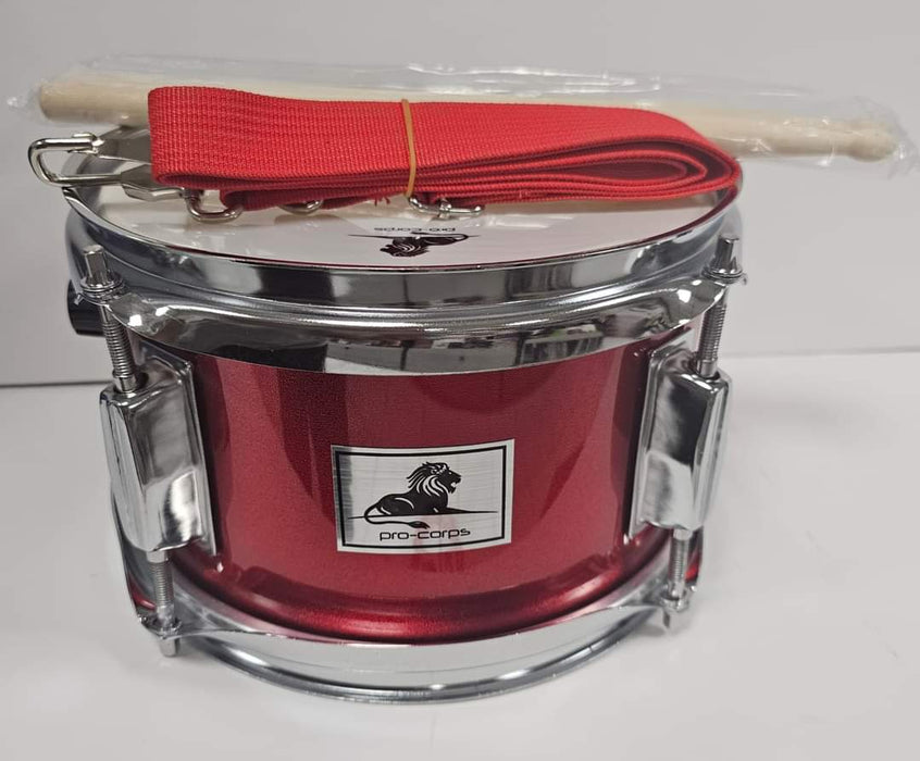 Pro-Corps 8'' Junior Marching Snare Drum With Coloured Strap & Natural Sticks In Red