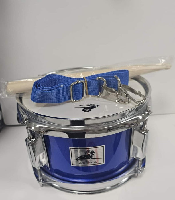 Pro-Corps 8'' Junior Marching Snare Drum With Coloured Strap & Natural Sticks In Blue