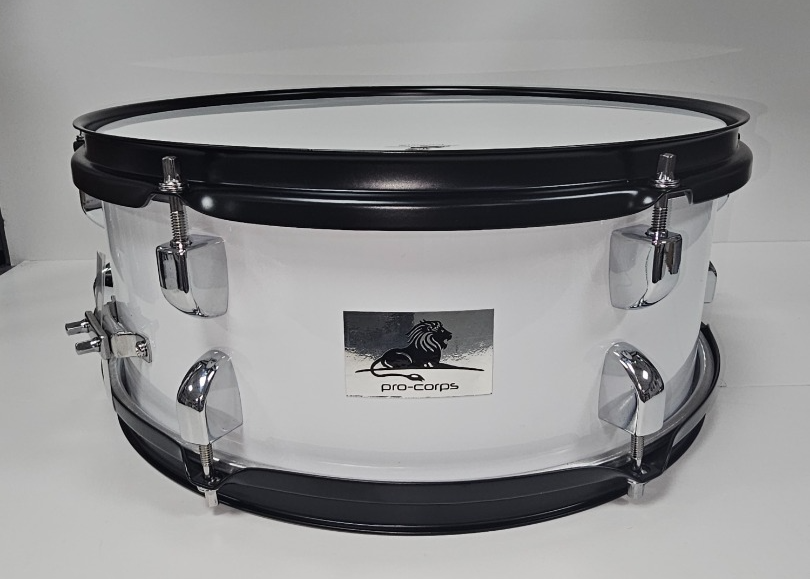 Pro-Corps 13'' Marching Snare Drum with Aluminum Harness & Sticks In White