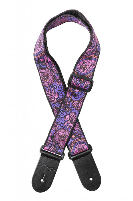 Stagg Woven Nylon Guitar Strap Pink Paisley