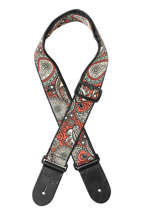 Stagg Woven Nylon Guitar Strap Red/Yellow Paisley