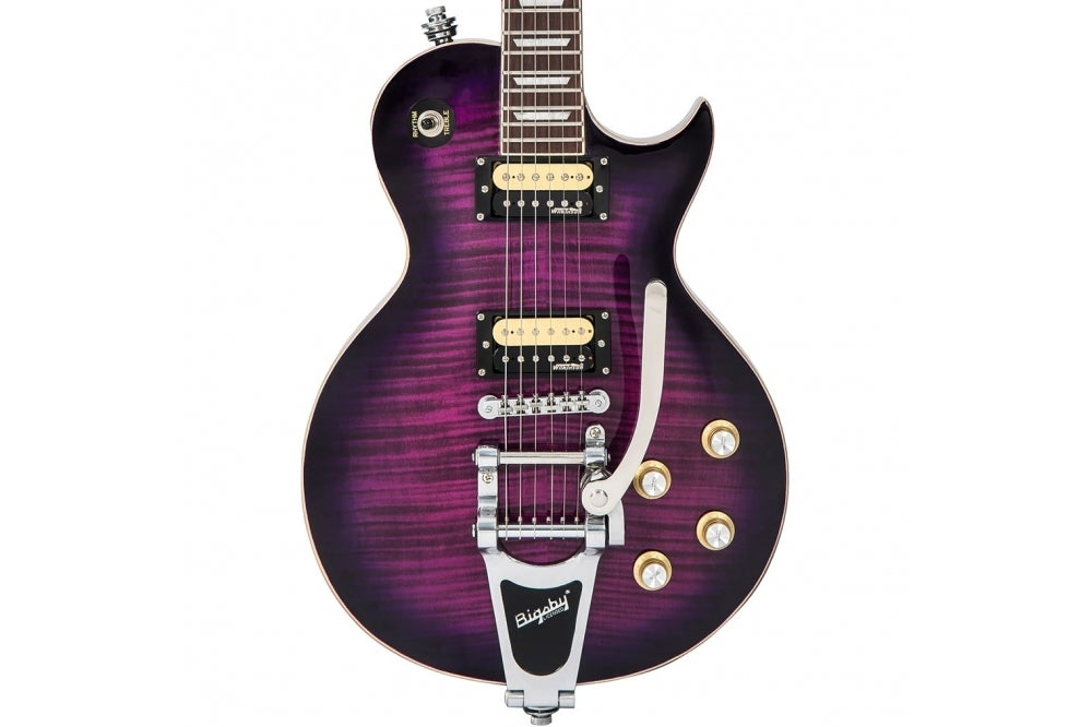 Vintage V100 ReIssued Electric Guitar w/Bigsby Flamed Purpleburst
