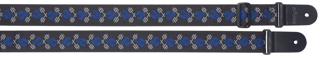 Stagg Woven Guitar Strap Skull n Trident Blue