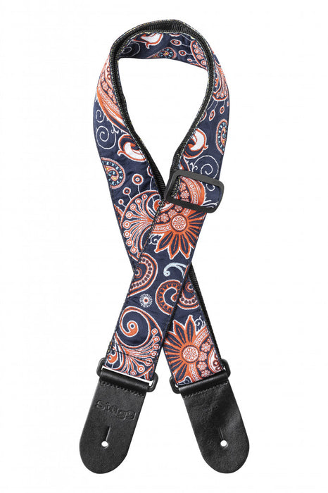 Stagg Woven Nylon Guitar Strap Red/Blue Paisley