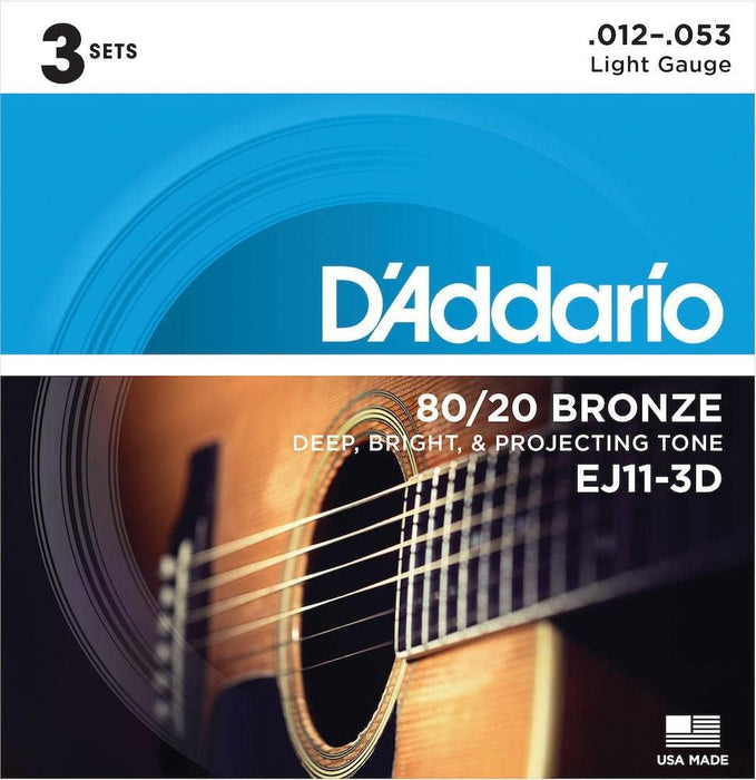 D'Addario Regular Light Acoustic Guitar Strings 3 Pack 12-53