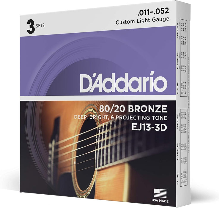 D?Addario Custom Light Acoustic Guitar Strings 3 Pack 11-52