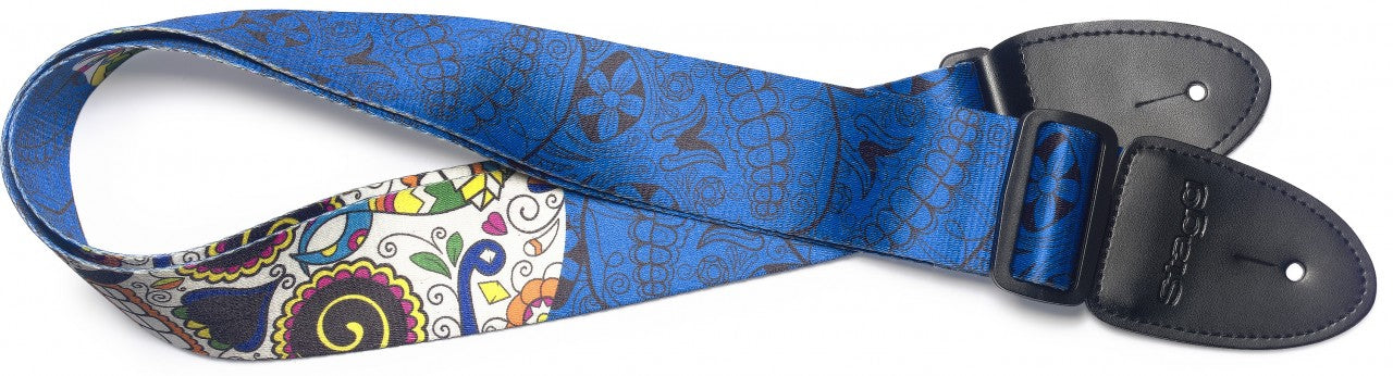 Stag Terylene Guitar Strap with Blue Mexican Skull