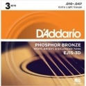 D'Addario EJ15-3D Phosphor Bronze Acoustic Guitar Strings Extra Light 3 Sets