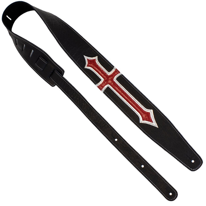 Perri's Leather 2.5" Guitar Strap ~ Black / Red & Silver Cross
