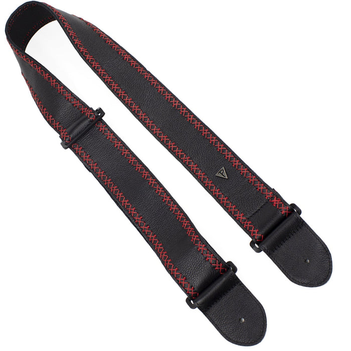 Perri's Soft Glove Leather 2.5" Guitar Strap ~ Black with Red Stitch