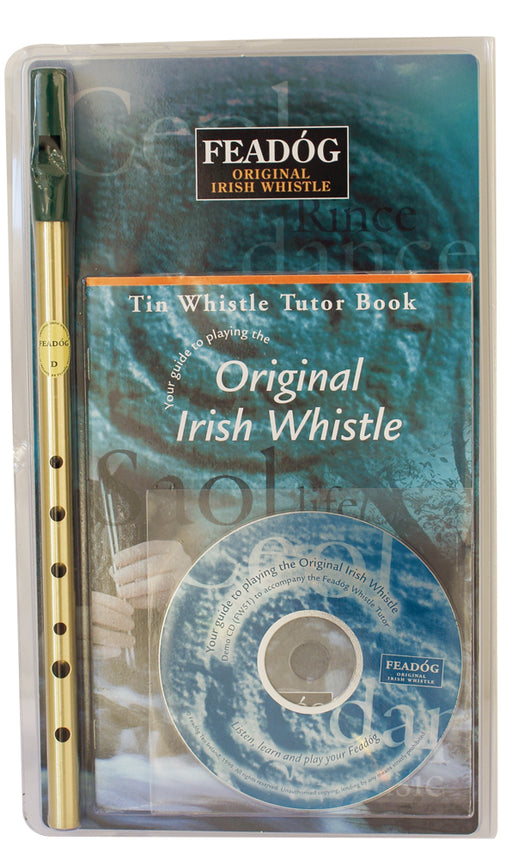 Feadog Irish Whistle D Brass Triple Pack Tutor Book + CD
