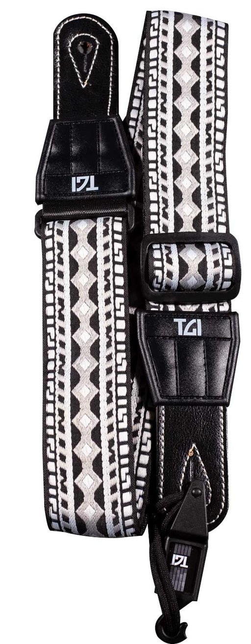 TGI Guitar Strap Woven Cotton Aztec Stitch - Black & White